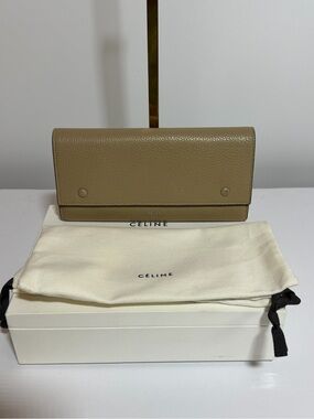Celine Pebbled Leather Wallet in Taupe Beige